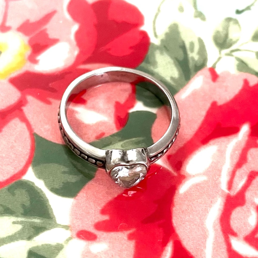 Silver Heart Ring with Clear Gemstone
